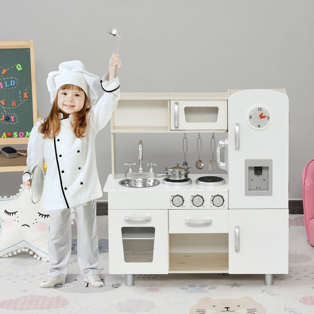 Kinderküche Spielküche mit Ofen Spüle Kühlschrank Puppenküche Spielset Spielzeugküche Geschenk für Kinder Spielzeug für Mädchen Jungen ab 3 Jahren Weiß