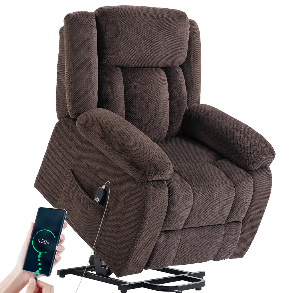 Aufstehsessel mit weichem Bezug, Recliner-Sessel mit Fernbedienung und Seitentaschen, Braun