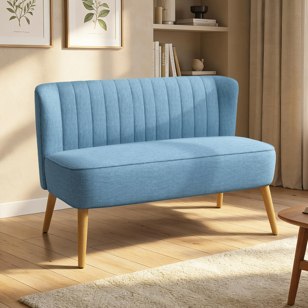 2-Sitzer Sofa, weiche Polsterung, pflegeleichter Bezug, bis 220 kg, 117 x 56,5 x 77 cm, Blau