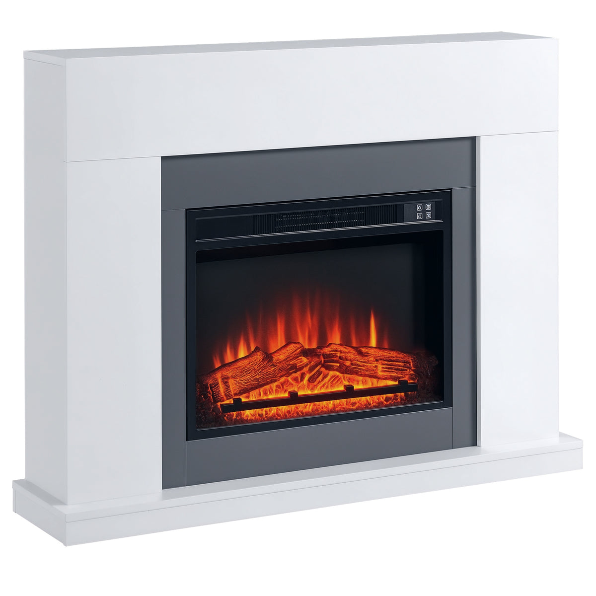 Elektrokamin mit Heizung, elektrischer Kamin mit LED Flammeneffekt und 3 Helligkeiten 2000W Dekokamin mit Einstellbarer Thermostat elektrisch Kaminfeuer mit Fernbedienung Weiß