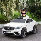 Kinder Elektroauto 12V Kinderauto mit 2,4 G Fernbedienung, 2 Motor, Kinderfahrzeug mit Hupe, Musik, Sicherheitsgurt, Elektrofahrzeug für 37-60 Monate Kinder, Weiß