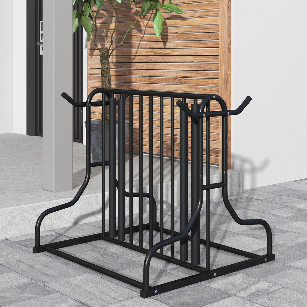 Fahrradständer für 4 Fahrräder, wetterbeständig, zusätzliche Halterung, 90 x 80 x 80 cm, Schwarz