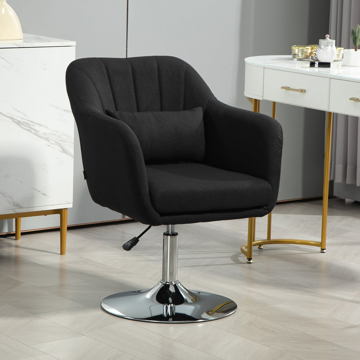 Drehstuhl, höhenverstellbarer Bürostuhl, leinenartiges Polyester, Metall, 60 x 60 x 79-91 cm, Schwarz