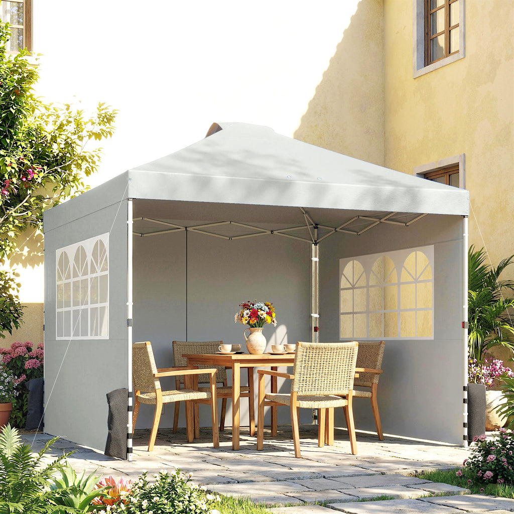 Pavillon ca. 3x3 m Wasserdicht Höhenverstellbar Pop-up Faltpavillon mit 3 Seitenwänden Fenster Lüftung, UV 50+ Hellgrau