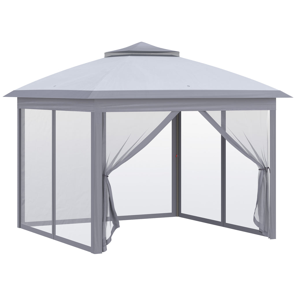 3.3 x 3.3m Pop Up Gazebo, Double Roof Foldable Canopy Tent with Zipped Mesh Sidewalls, Height Adjustable and Carrying Bag, Event Tent for Patio Garden, Grey