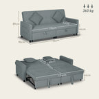 Sofabett, verstellbare 3-Sitzer-Couch mit Bettfunktion, Schlafsofa mit ausziehbarem Bett, Kissen, Grau