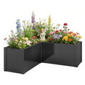 Hochbeet L-förmig Blumenhochbeet witterungsbeständig, Pflanzbeet Frühbeet aus Verzinkter Stahl 150 x 150 x 55 cm Schwarz