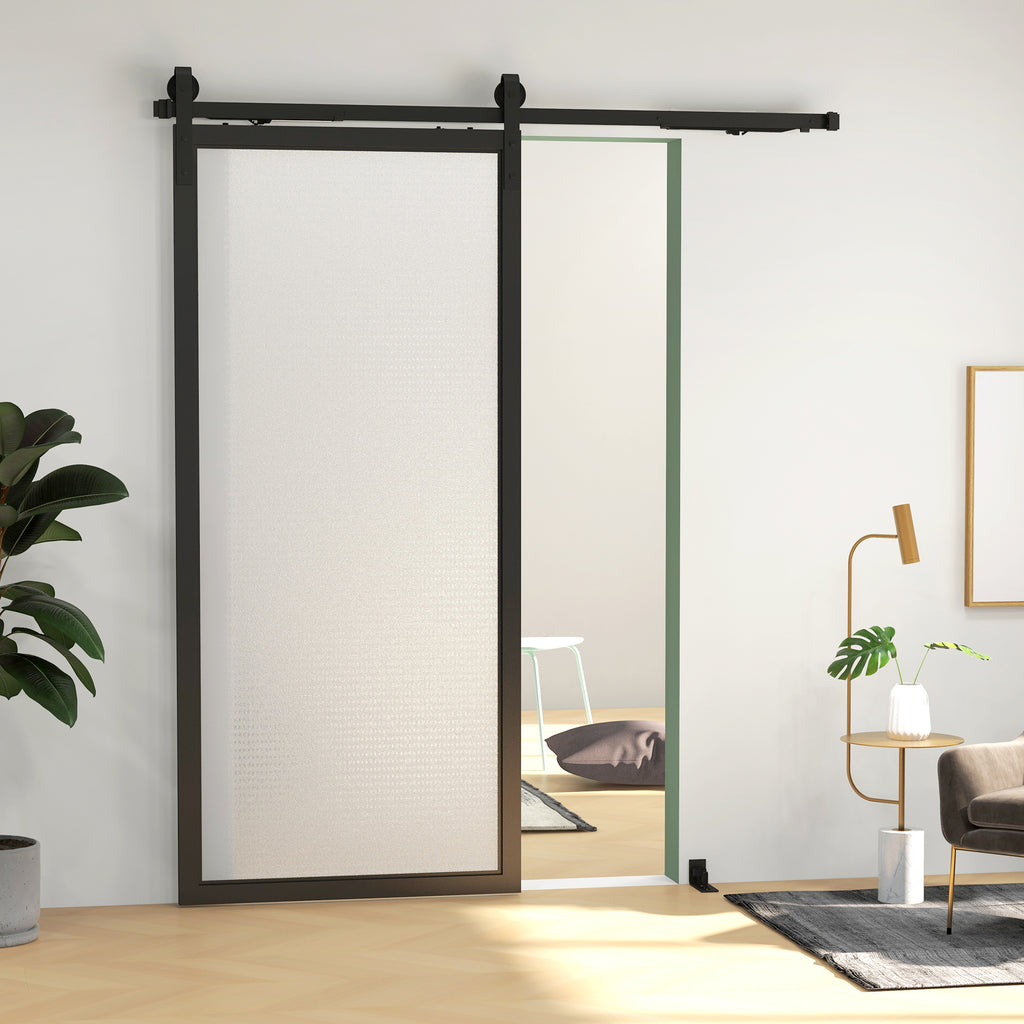 Schiebet¨¹r-Bausatz, leise & leichtg?ngig, f¨¹r Holz- & Zementw?nde, 183cm, Stahl, Schwarz