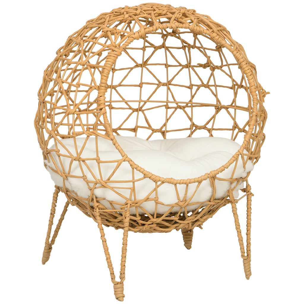  Rattan Katzenkorb Katzenhöhle Katzenhütte Katzenbett mit Kissen erhöhtes Design Haustierbett Braun Ø45 x 57H cm
