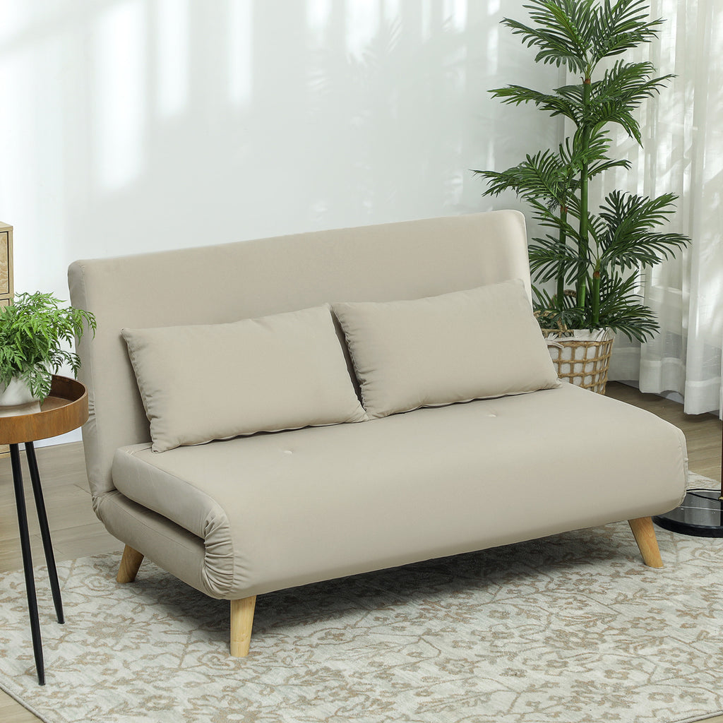Schlafsofa Relaxsofa Sofa Couch, inkl. 2 Kissen, Samtoptik, 130 x 78 x 79 cm, Beige