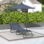 Foldable Sun Lounger, Outdoor 4 Level Adjustable Backrest Reclining Chaise Chair, Steel Frame Recliner Chair for Camping, Hiking, Grey