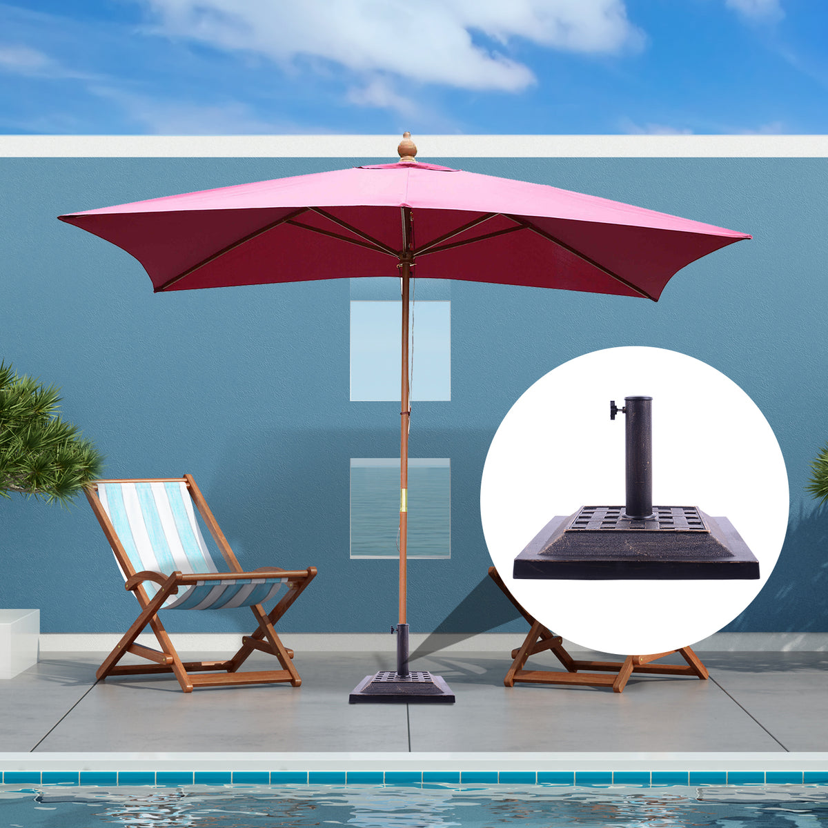 9kg Square Garden Parasol Base Holder Resin Outdoor Market Umbrella Stand with Adjustable Coupler, Bronze
