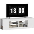140 cm TV-Ständer, Fernseh-Kommode, 6 Fächer, 2 Glasregale, Spanplatte, Weiß