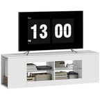 140 cm TV-Ständer, Fernseh-Kommode, 6 Fächer, 2 Glasregale, Spanplatte, Weiß