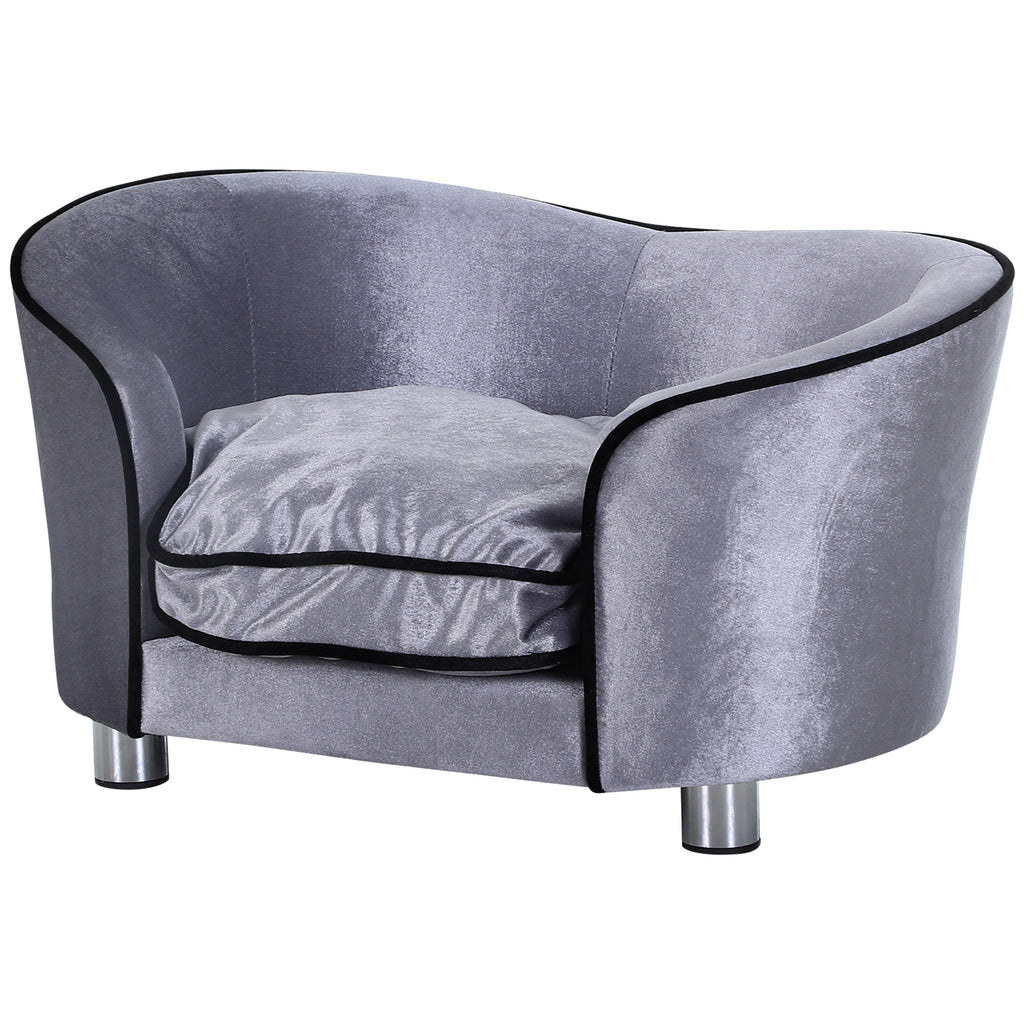 Dog Sofa Bed for Miniature Dogs, Pet Couch Kitten Lounge with Removable Soft Cushion, Thick Sponge, Wooden Frame, Storage Pocket