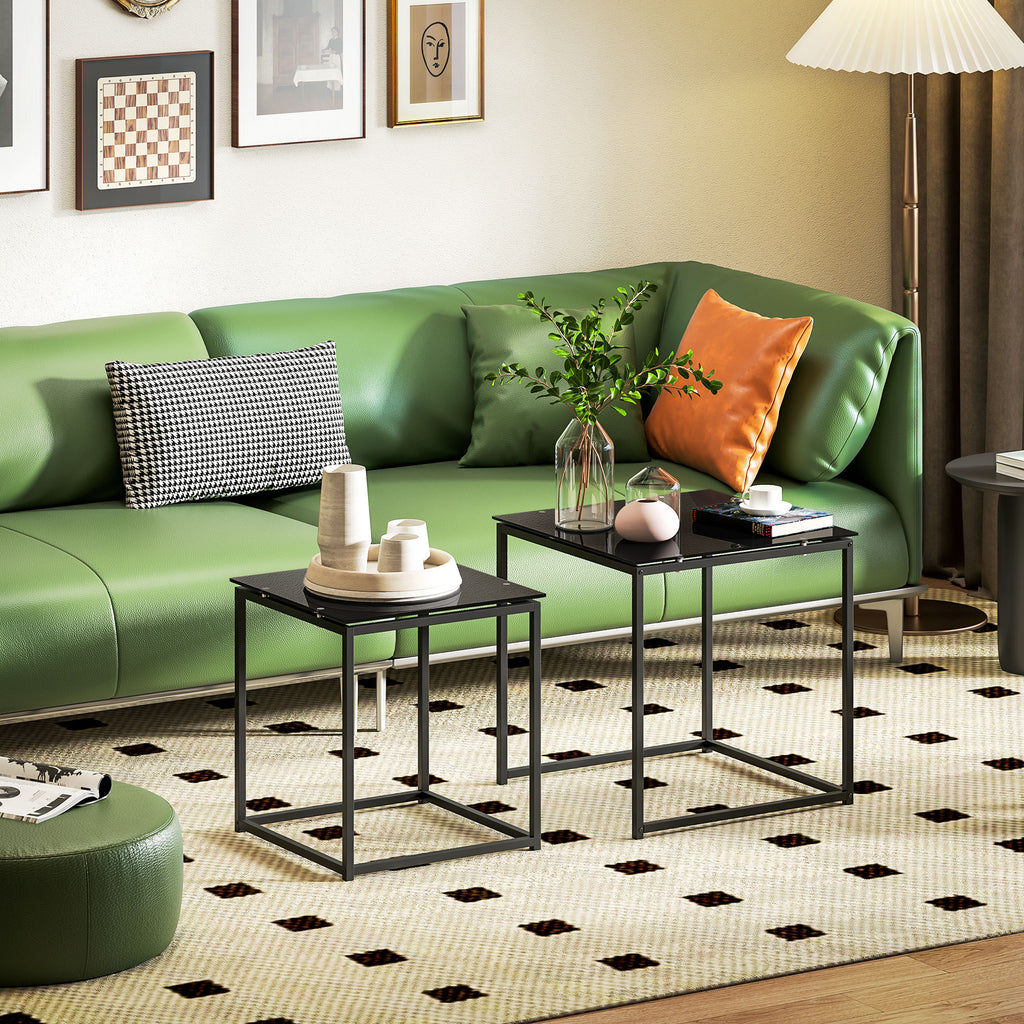 2er-Set Beistelltische, modernes Design, stapelbar, Glastisch, Schwarz
