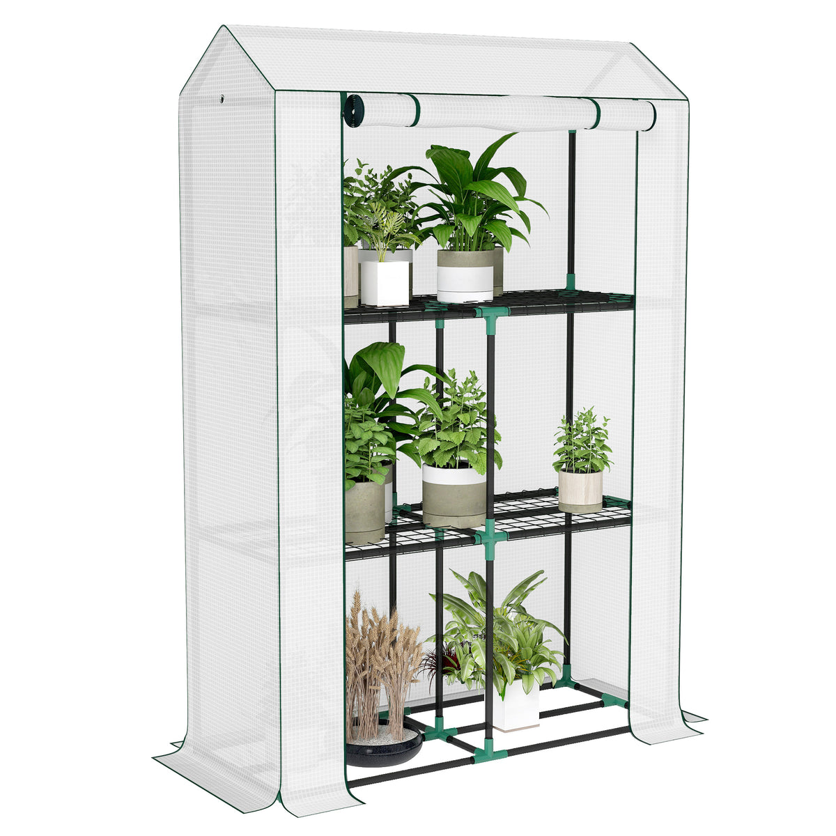40 x 100cm Three Shelf Steel Frame Greenhouse - White