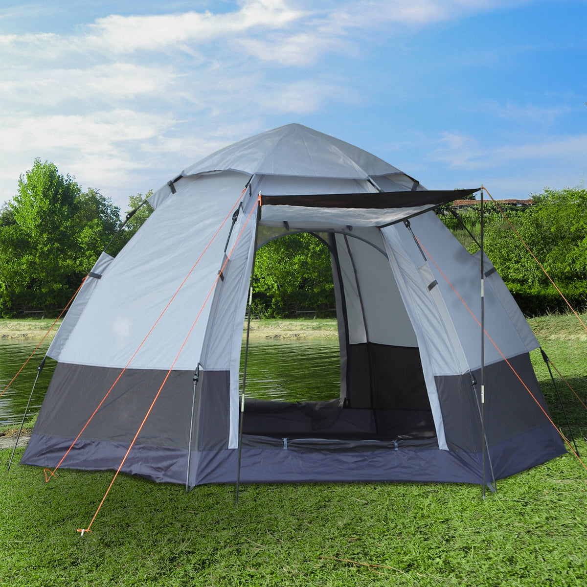 Kuppelzelt, Campingzelt für 3-4 Personen, 260 cm x 260 cm x 150 cm, Grau + Schwarz