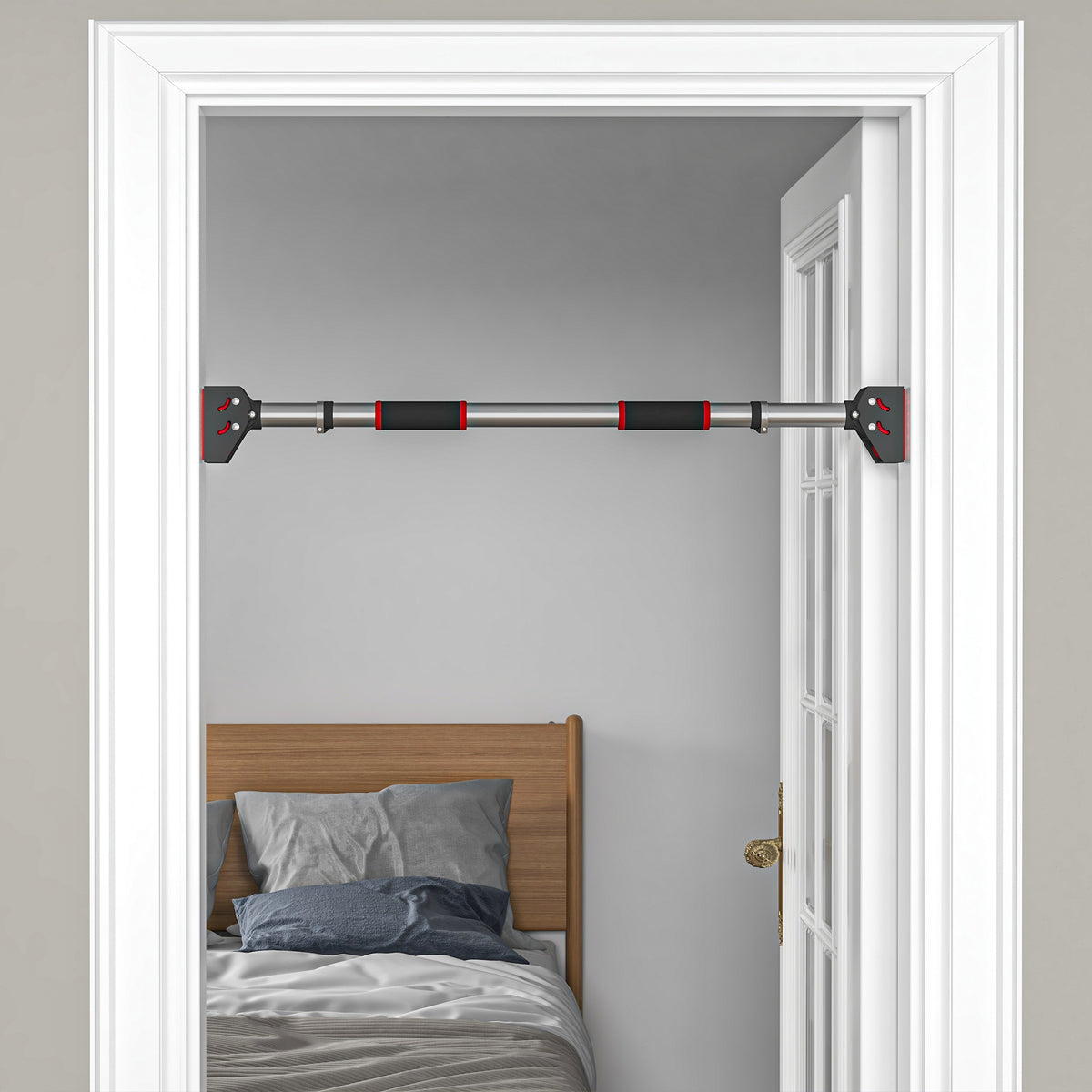 Doorway Pull Up Bar, No Screws Door Frame Chin Up Bar, Adjustable Length (75-92cm) for Home Gym Workout, Max Load 200kg