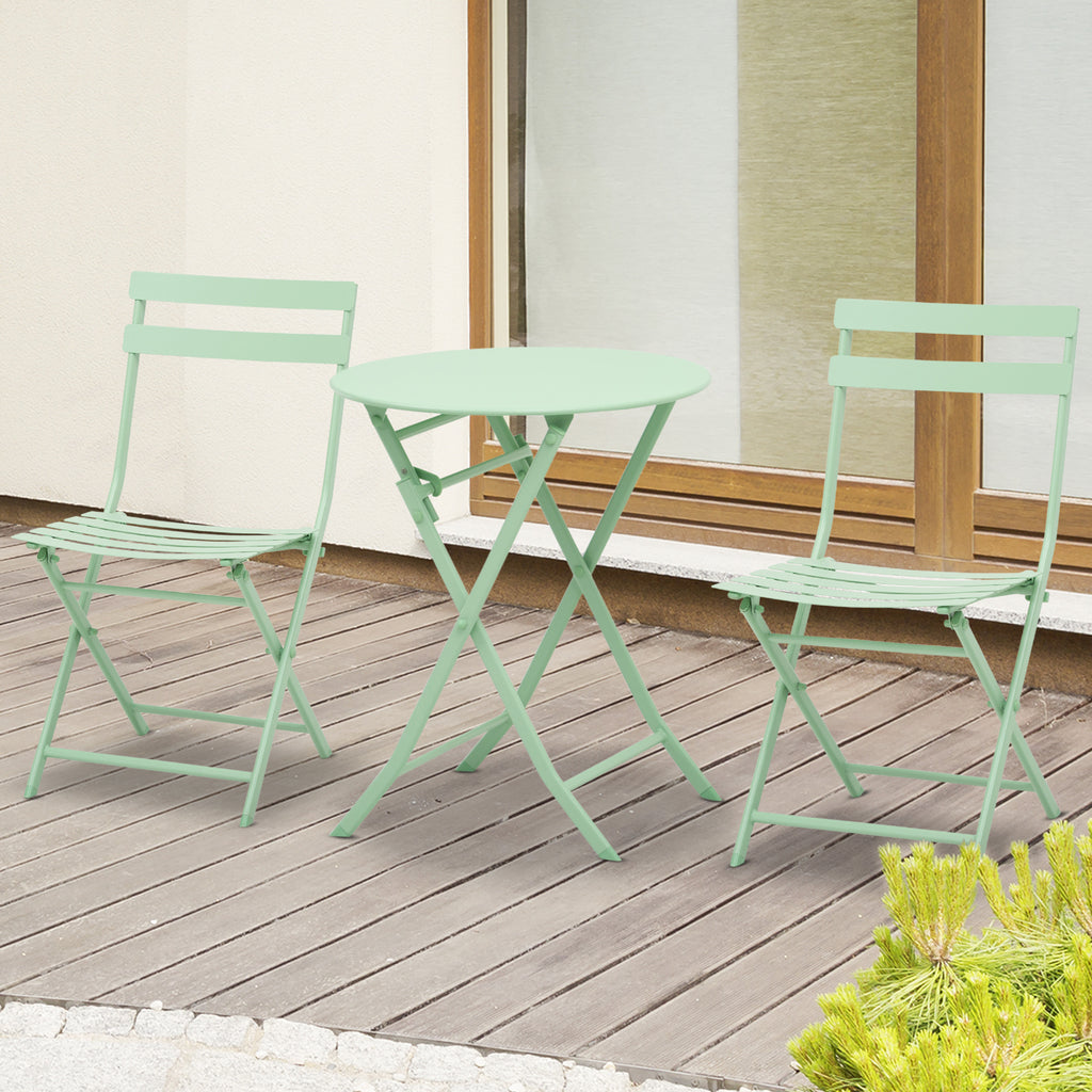  Gartenset für 2 Personen Garnitur Balkonmöbel Set Bistrotisch mit 2 Stühlen  für Hof Garten klappbar Grün