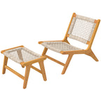 Gartensessel mit Hocker 2-teilig FSC Akazienholz Outdoor Loungesessel mit Rattan-Sitz Boho-Stil verstellbare Füße