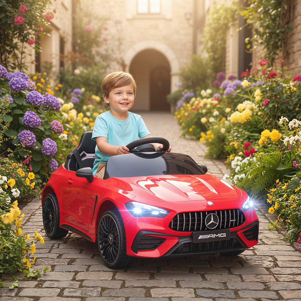 Kinder-Elektroauto, Mercedes-Design, 12V Motoren, Fernbedienung, LED-Lichter, Musik, f¨¹r 3-6 Jahren Kinder, Rot