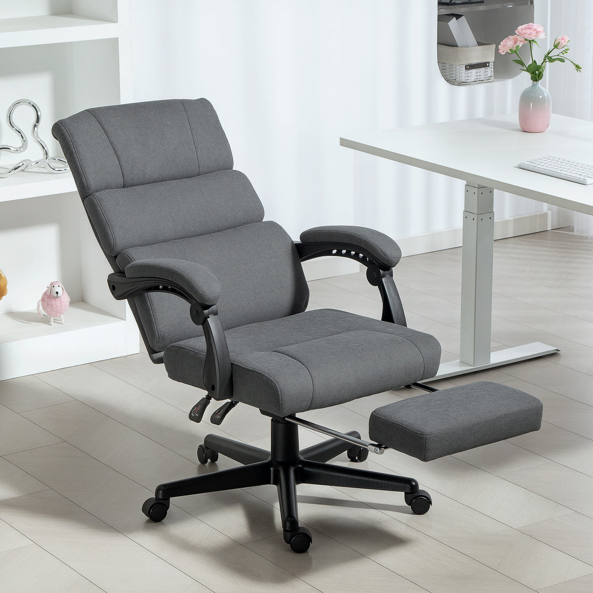 Gepolsterter B¨¹rostuhl mit Samt-Optik, h?henverstellbar, rollbar, Grau