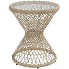 Couchtisch Beistelltisch Boho-Design, Glasplatte, PE-Rattan, 45 cm x 45 cm x 52 cm, Natur