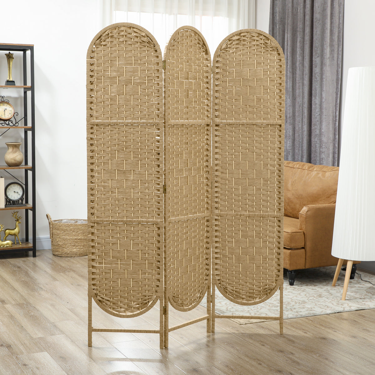 Freestanding Privacy Screen, 3 Panel Folding Room Divider for Living Room, Bedroom and Office, Natural Wood Finish
