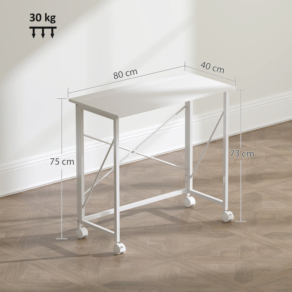 80 cm Folding Desk on Wheels - White