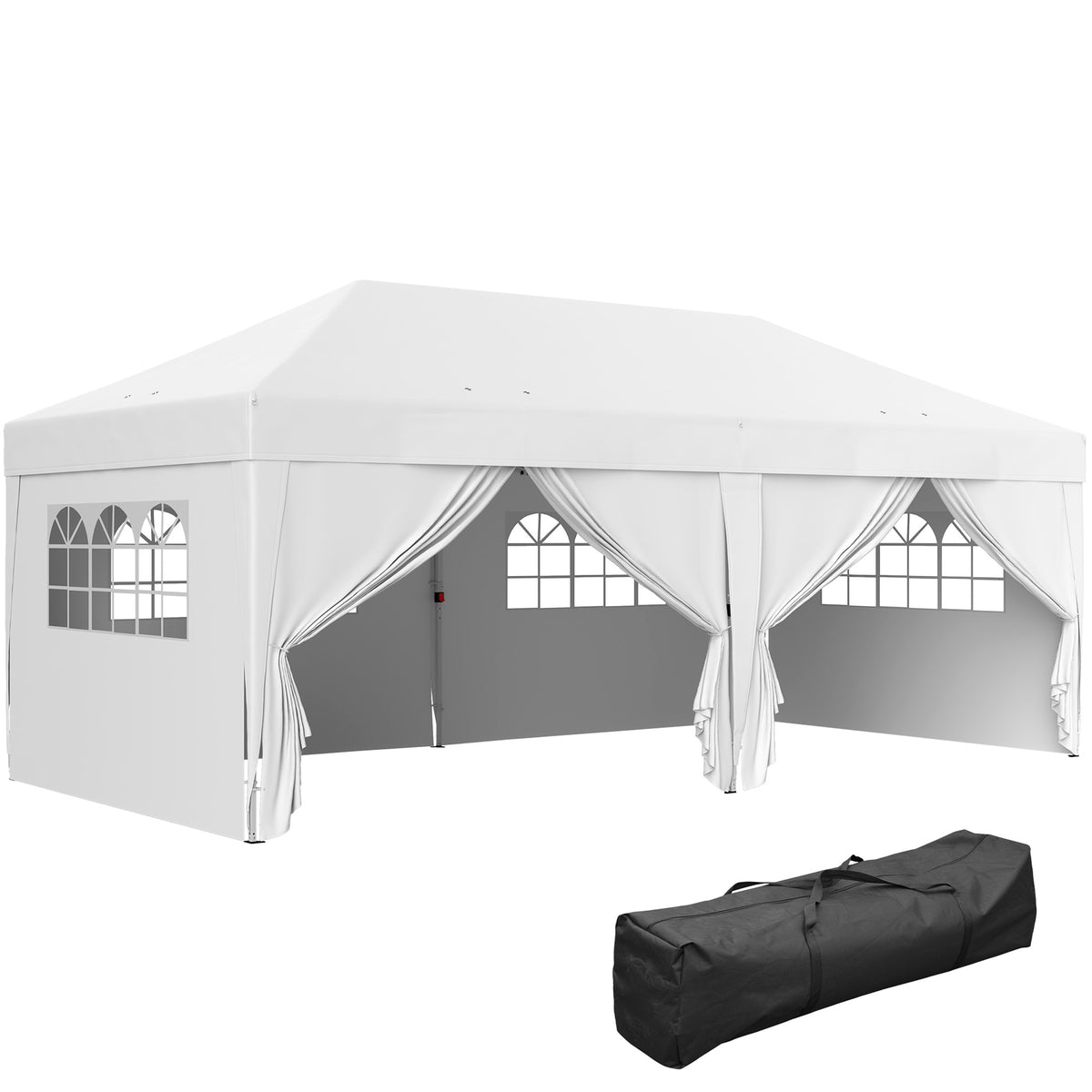 Pavillon ca. 6x3m Stabil Winterfest Pop-up Faltpavillon mit Fenster Reißverschlusstür Seitenteilen UV Schutz
