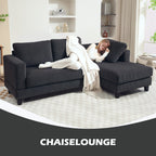 Ecksofa, L-förmiges 3-Sitzer-Sofa mit Chaiselongue, Holzkonstruktion, 8 Beine, Cordstoff, Schaumstoffpolsterung, Grau