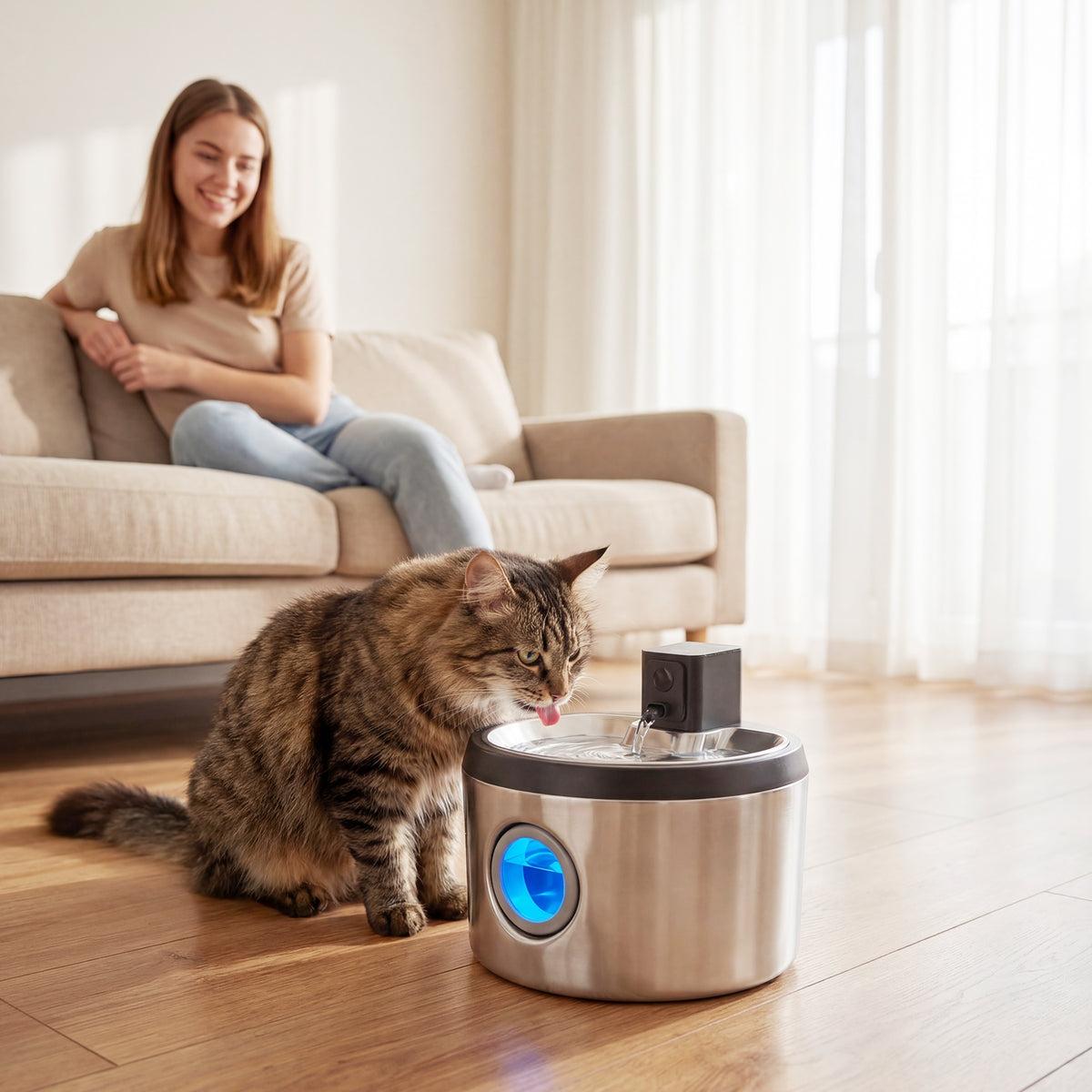 Wireless Cat Water Fountain for Drinking Stainless Steel, 4L Battery Operated Cat Fountain Cordless, 6 Filters