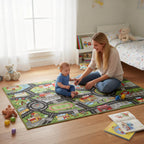 Krabbelmatte Baby, Spielmatte 160x100x0,5cm, Krabbeldecke mit Rutschfester Unterseite Stadtmotiv für Kinderzimmer