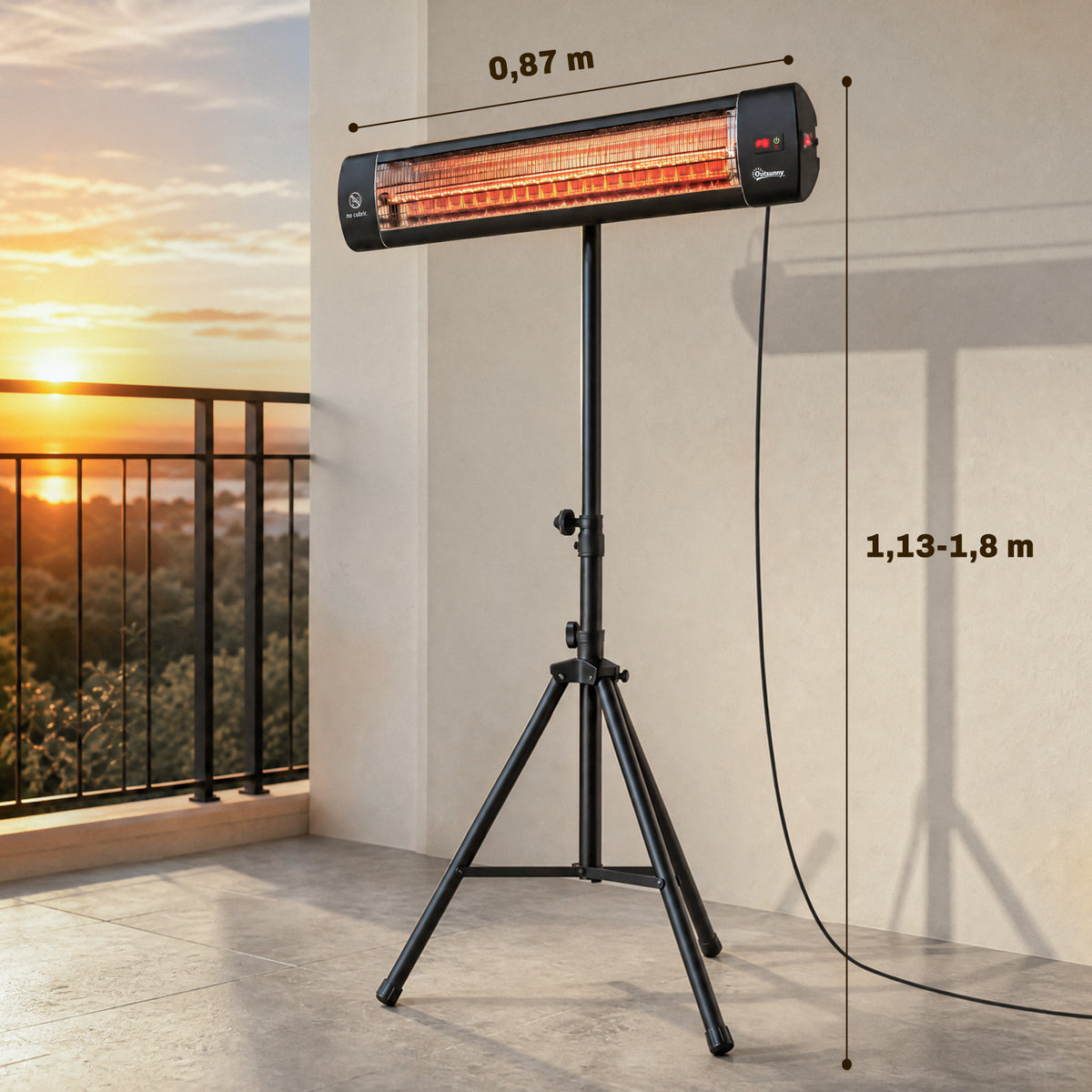 Infrarot Heizstrahler 2500W Terrassenstrahler mit Touch & Fernbedienung 3 Heizstufen höhenverstellbarem Standfuß