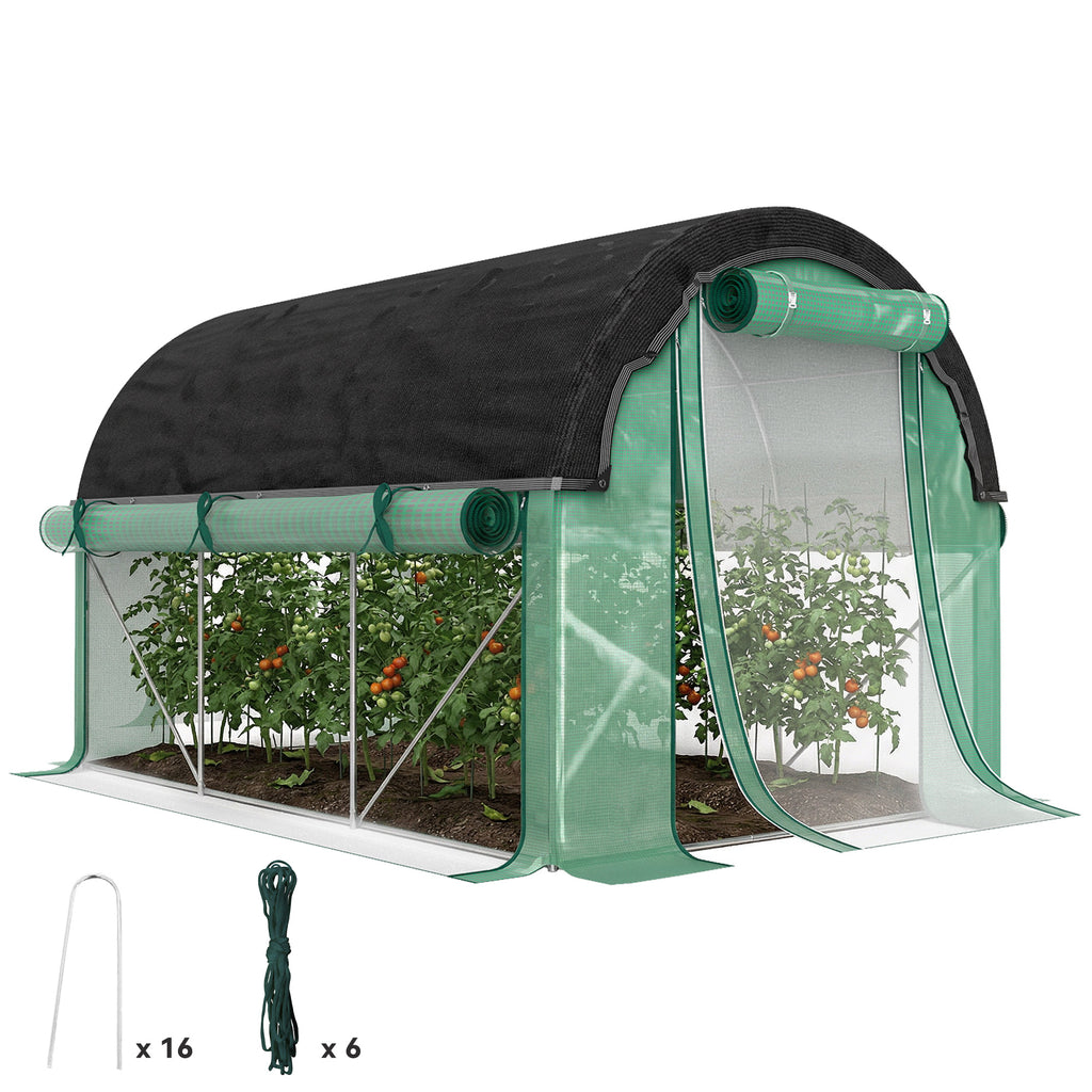 3 x 2 x 2 m Polytunnel-Gewächshaus mit Sonnenschutznetz, rollbaren Seitenwänden, Kunststoff-Abdeckung, Stahlrahmen, Grün