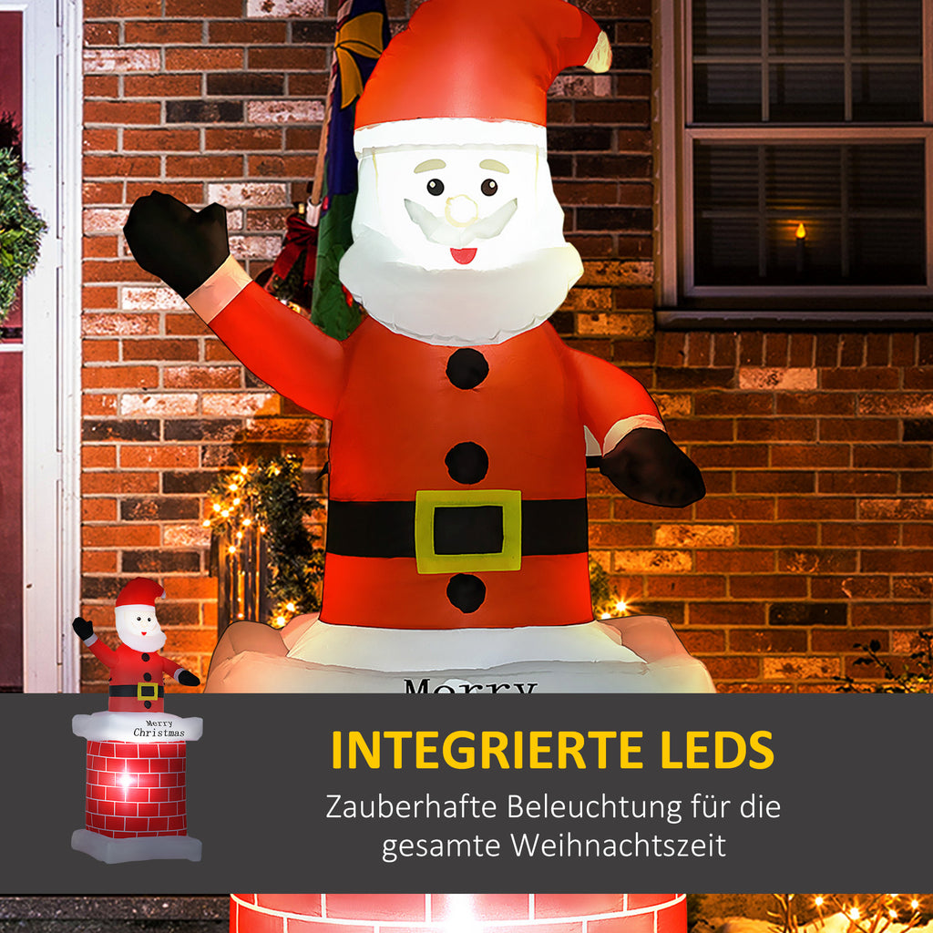Aufblasbarer Weihnachtsmann mit Schornstein, LED-Beleuchtung, integriertes Gebläse, 80 x 70 x 210 cm
