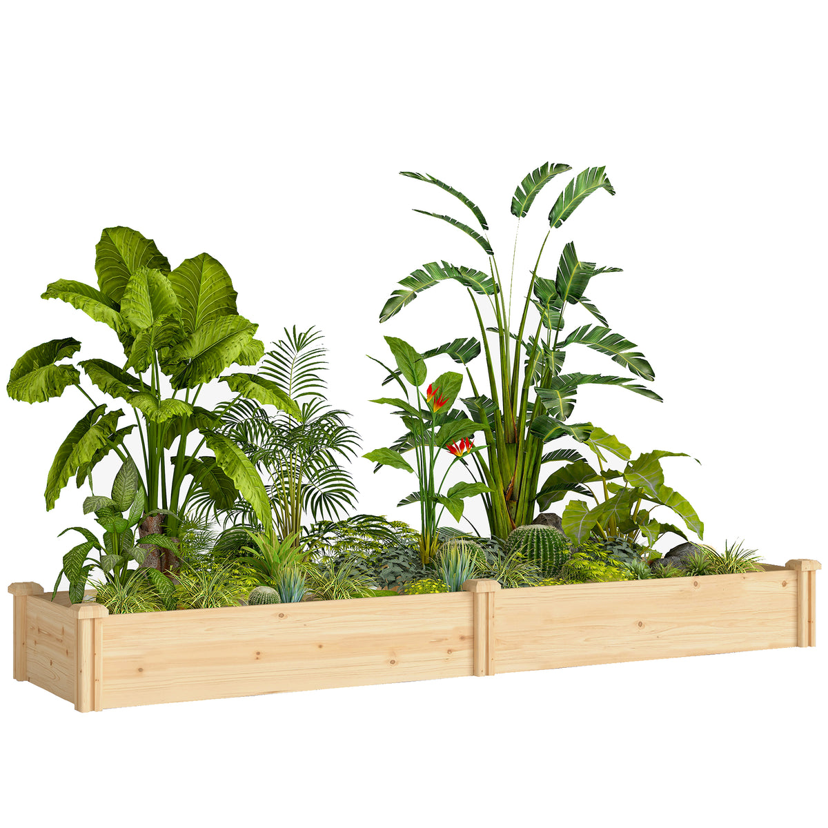Hochbeet Holz, Pflanzbeet mit Trennwand Offenem Boden, Frühbeet Gartenbeet 235 x 66 x 26 cm Naturholz