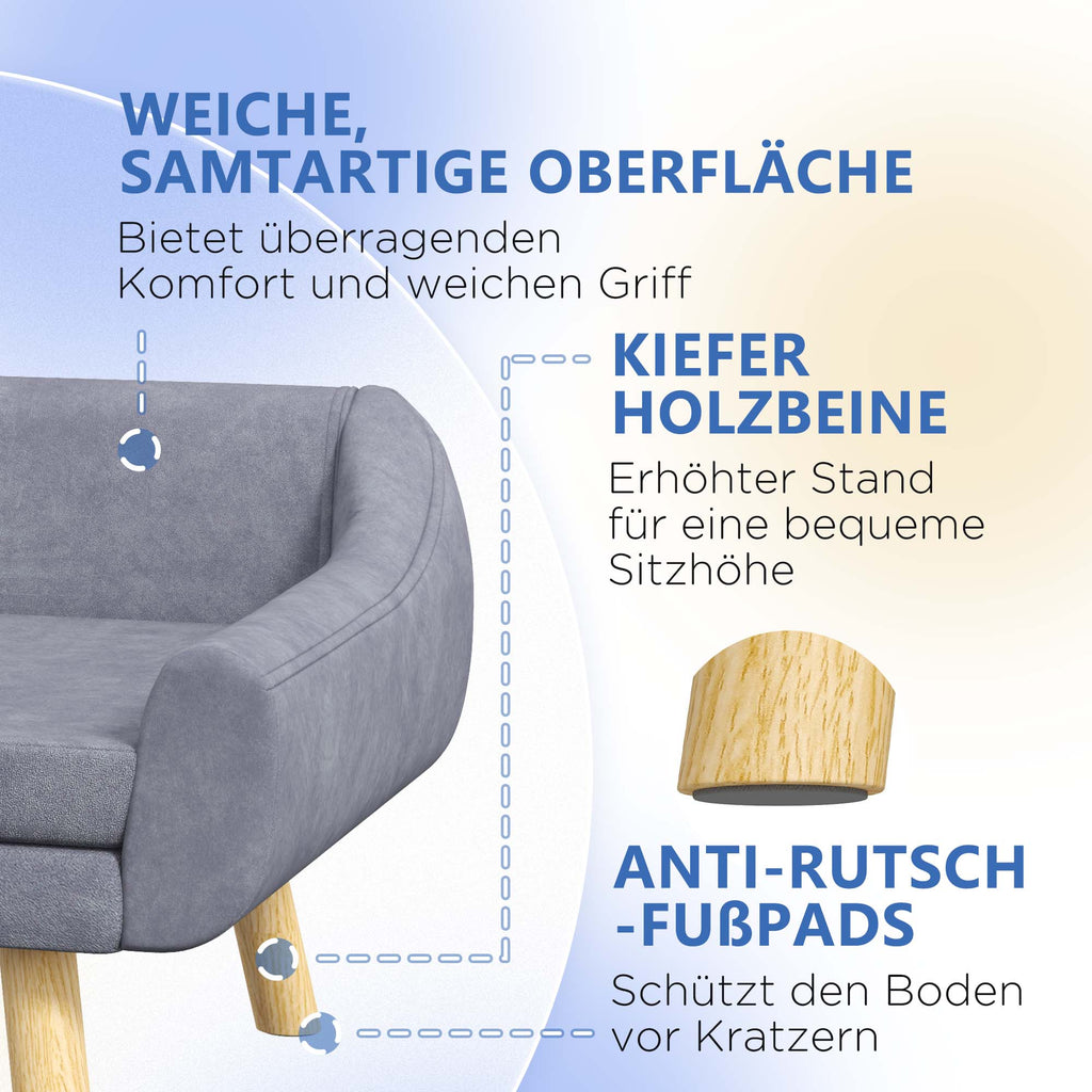 Haustiersofa Hundesofa, Skandidesign, abnehmbares Polster, Samtoptik, 102 cm x 58,5 cm x 42,5 cm, Grau + Natur