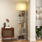 Stehlampe Stehleuchte mit Regalen, einstellbare Helligkeit & Farbtemperatur für Schlafzimmer, Büro, Wohnzimmer, Weiß
