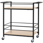 K¨¹chenwagen Servierwagen mit 2 Ablagen, Reling, Stahl, Schwarz+Holz 82 x 40 x 75cm