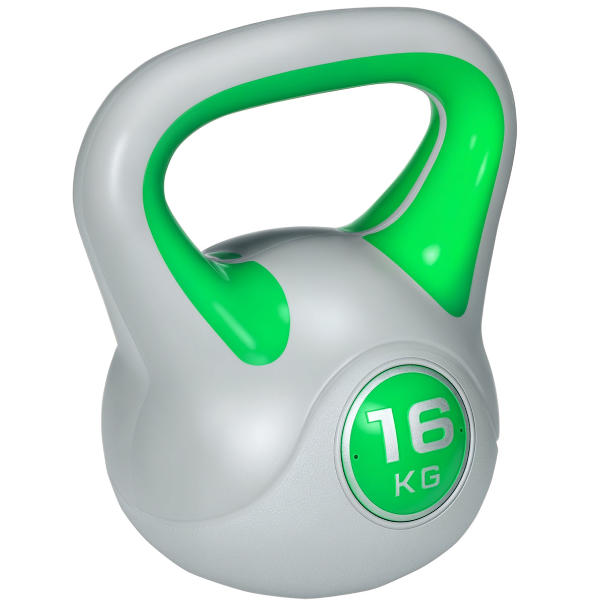 Kugelhantel, Kettlebell, 16 kg, flache Unterseite, großer Griff, Gewichtkugel, Grün, 27 x 17 x 31 cm