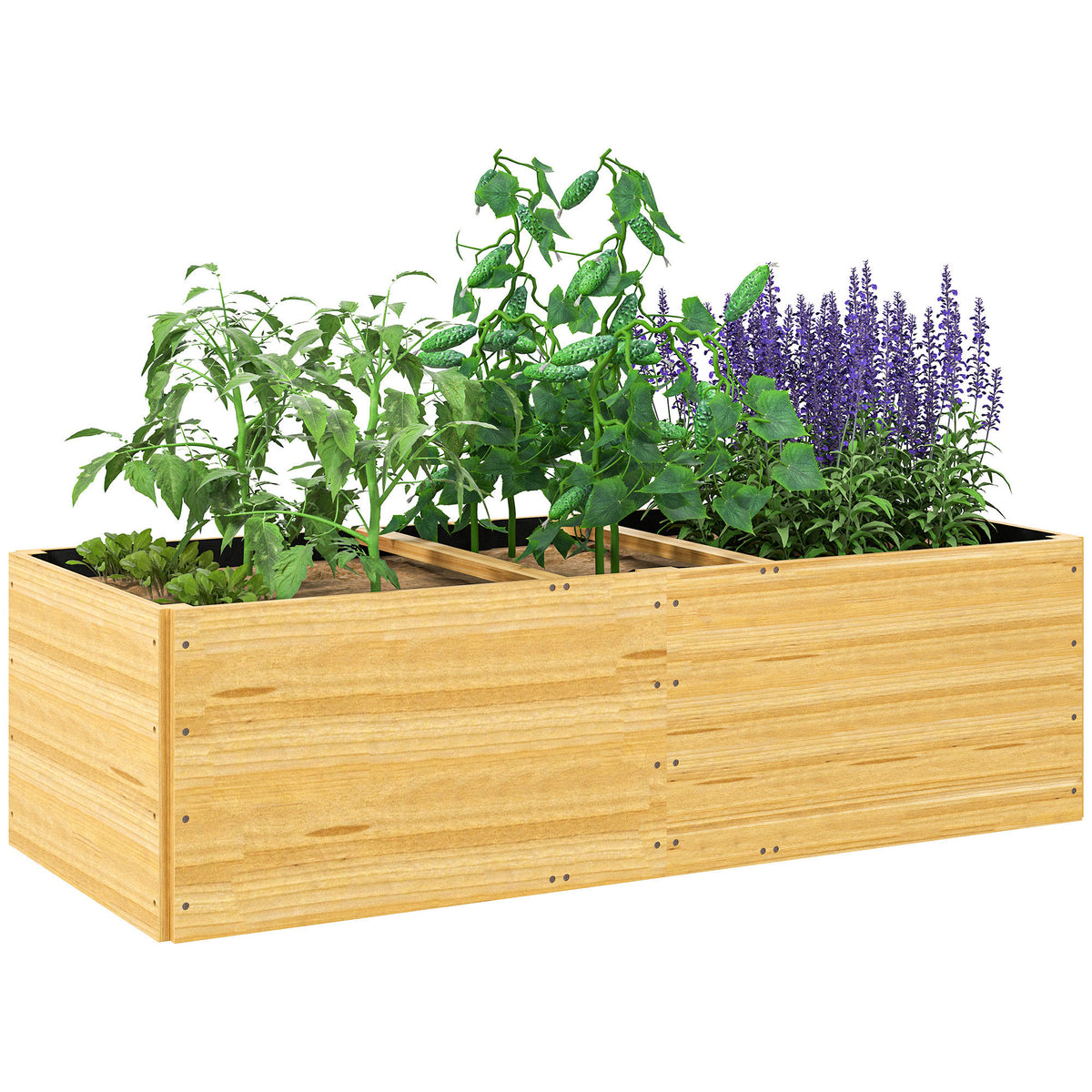 Hochbeet, Pflanzenbeet aus Holz mit 3 Pflanzzonen, f¨¹r Gem¨¹se, Kr?uter, Blumen, 140 x 60 x 40 cm