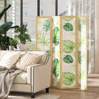 4-teiliger Raumtrenner, faltbar, Boho-Design, tropisches Motiv, freistehender Raumteiler, Holzrahmen, Gr¨¹n