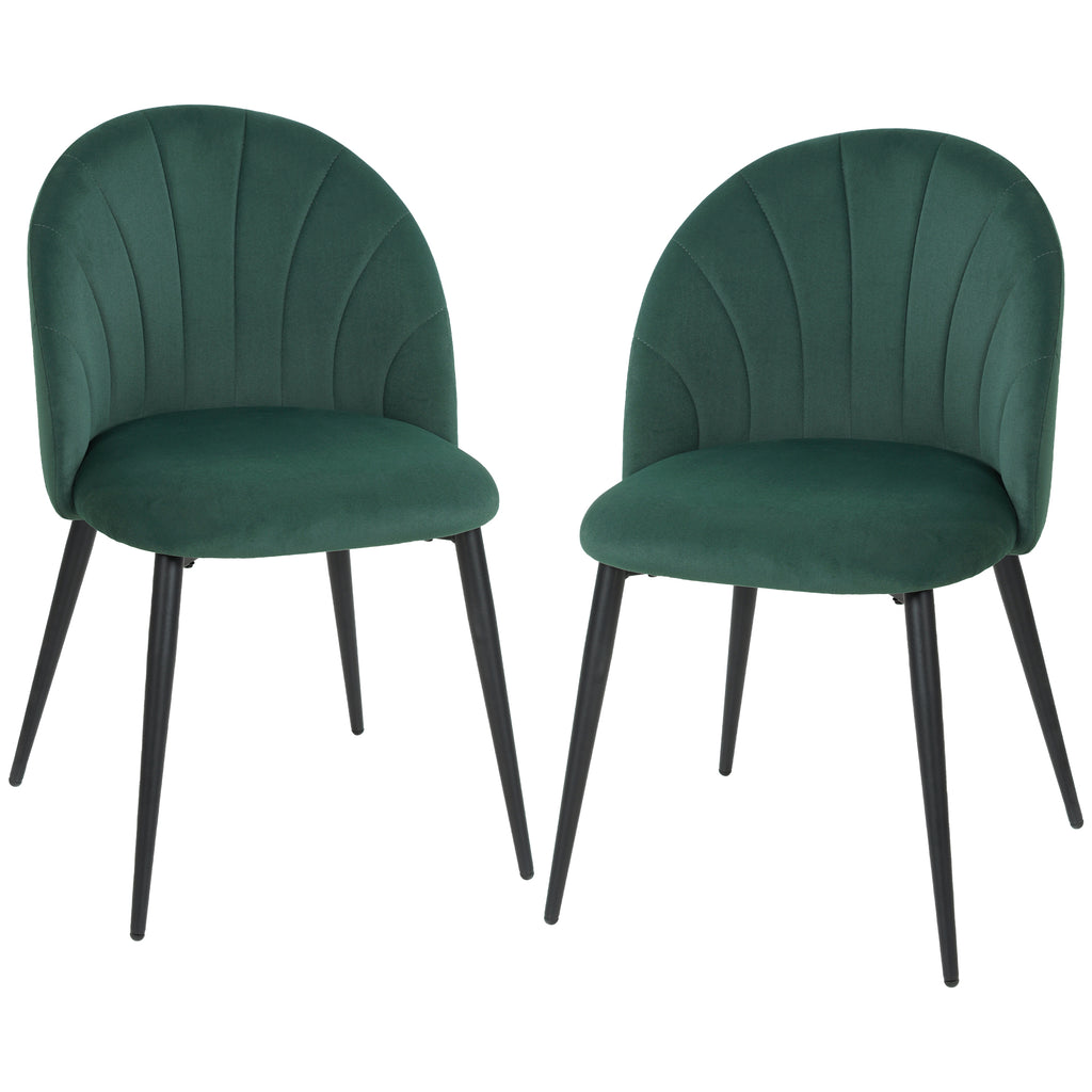 Armless Esszimmerstühle mit gebogener Rückenlehne 2er-Set, Samt-Optik Akzentstühle für Küche, Wohnzimmer, Dunkelgrün