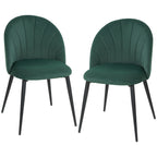 Armless Esszimmerstühle mit gebogener Rückenlehne 2er-Set, Samt-Optik Akzentstühle für Küche, Wohnzimmer, Dunkelgrün