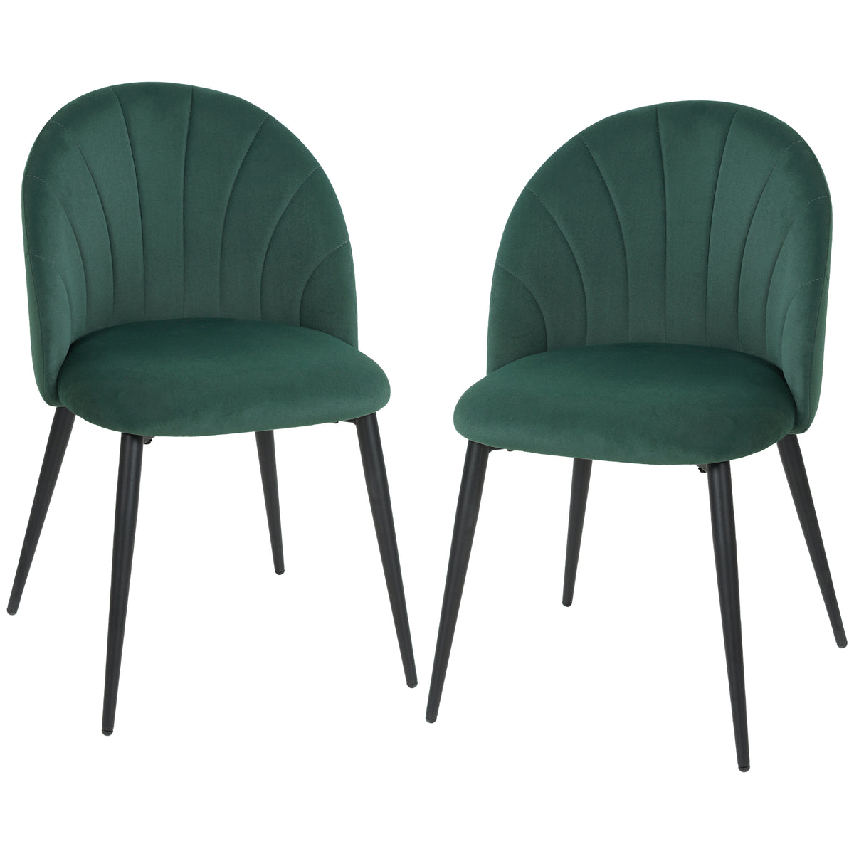 Armless Esszimmerstühle mit gebogener Rückenlehne 2er-Set, Samt-Optik Akzentstühle für Küche, Wohnzimmer, Dunkelgrün