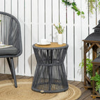Gartentisch im Boho-Stil, wetterbest?ndig, PE-Rattan, 39 cm x 39 cm x 49 cm, Schwarz + Natur