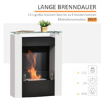 Ethanol-Kamin Bio-Ethanol-Brenner 1993W 1,5L 3 Std. Brenndauer kein Rauch frei stehend Stahl Edelstahl gehärtetes Glas Weiß+Schwarz 60 x 20 x 79 cm