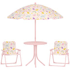 4-Piece Kids Garden Table and Chair Set with Adjustable Parasol, Folding Chairs, Table, Rainbow Pattern, Pink